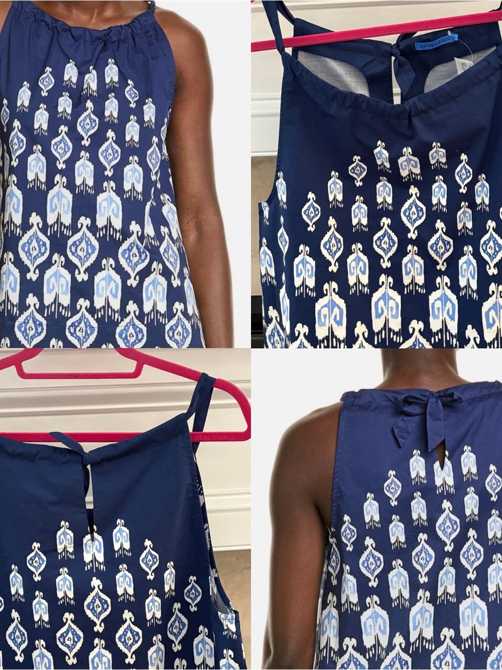 J. McLaughlin Blue Printed Halter Tie-Back Top